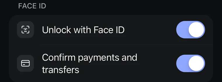 Unlock with Face ID and confirm payments and transfers with Face ID
